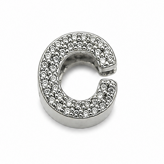 Letter C Sterling Silver Bead Charm - Fits Charm Bracelets and Necklaces.