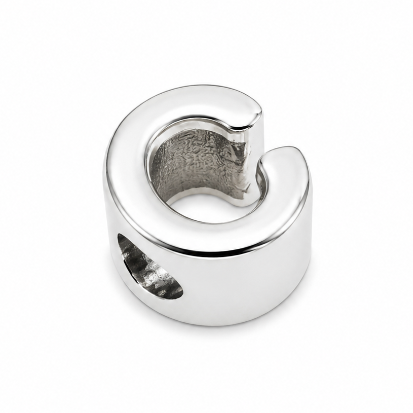 Letter C Sterling Silver Bead Charm - Fits Charm Bracelets and Necklaces.