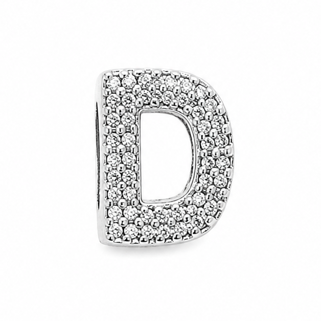 Letter D Sterling Silver Bead Charm - Fits Charm Bracelets and Necklaces.