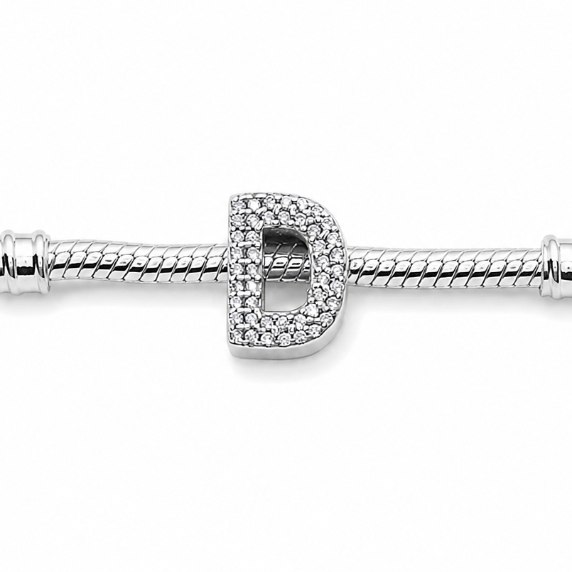 Letter D Sterling Silver Bead Charm - Fits Charm Bracelets and Necklaces.