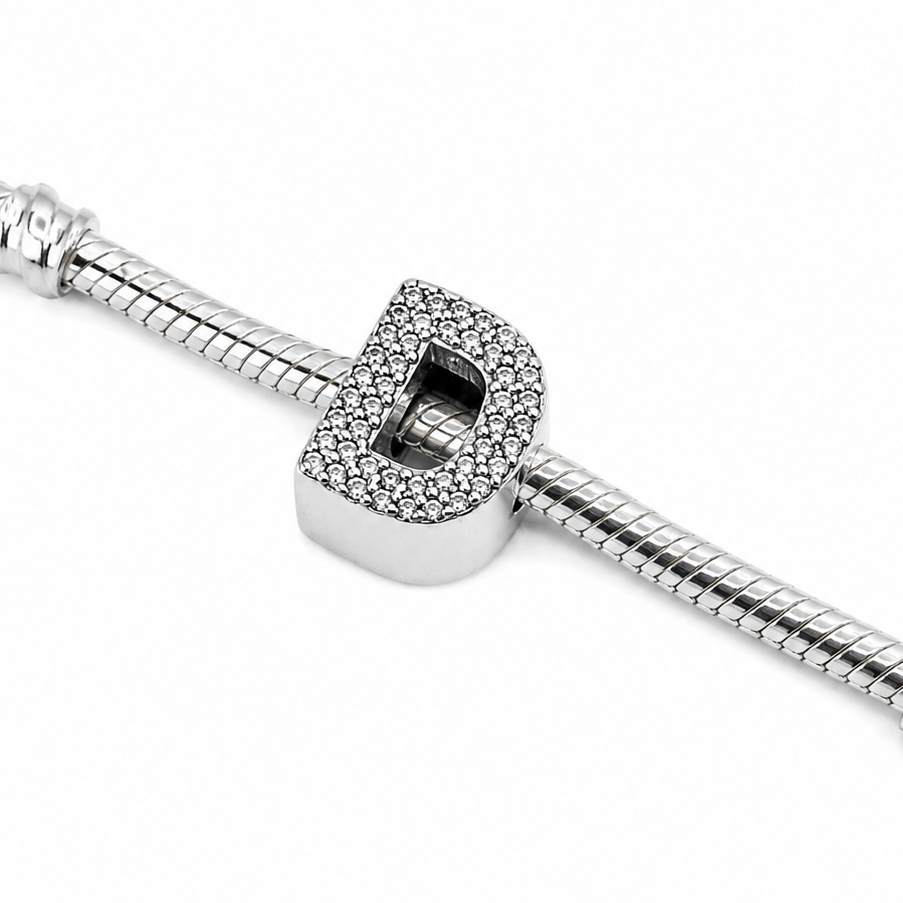 Letter D Sterling Silver Bead Charm - Fits Charm Bracelets and Necklaces.