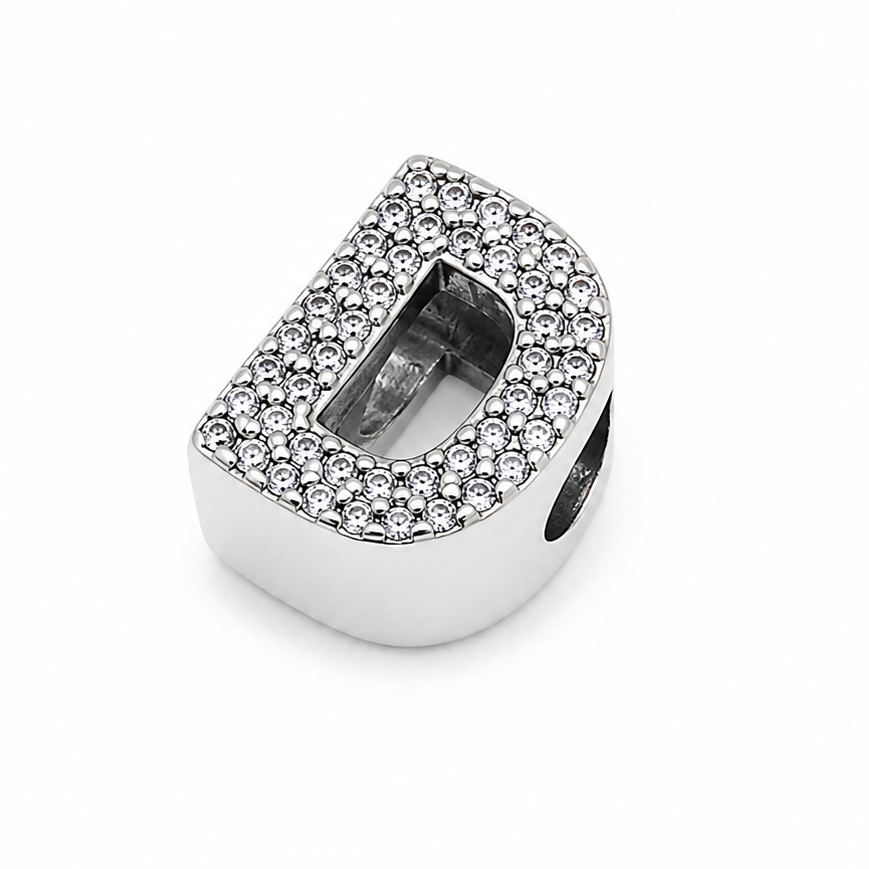 Letter D Sterling Silver Bead Charm - Fits Charm Bracelets and Necklaces.