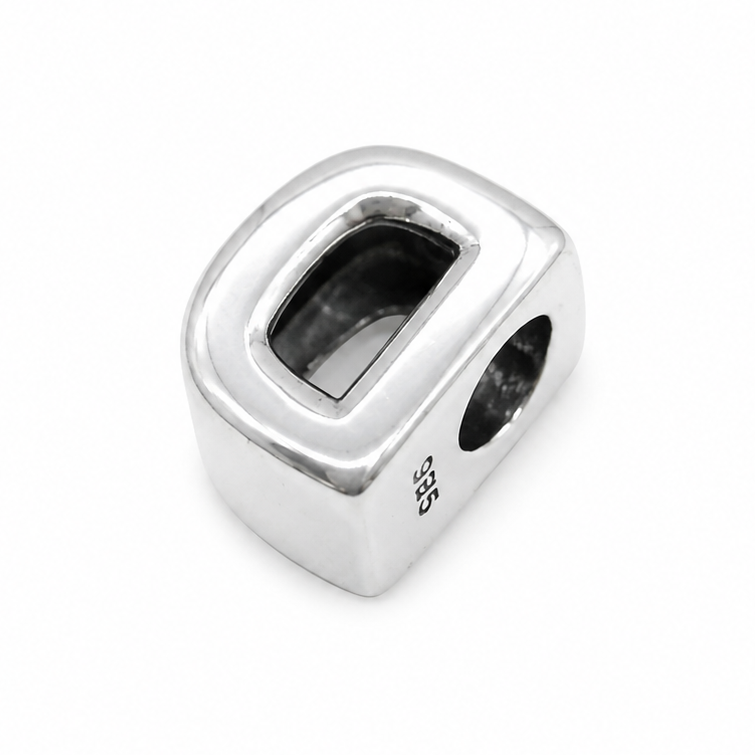 Letter D Sterling Silver Bead Charm - Fits Charm Bracelets and Necklaces.