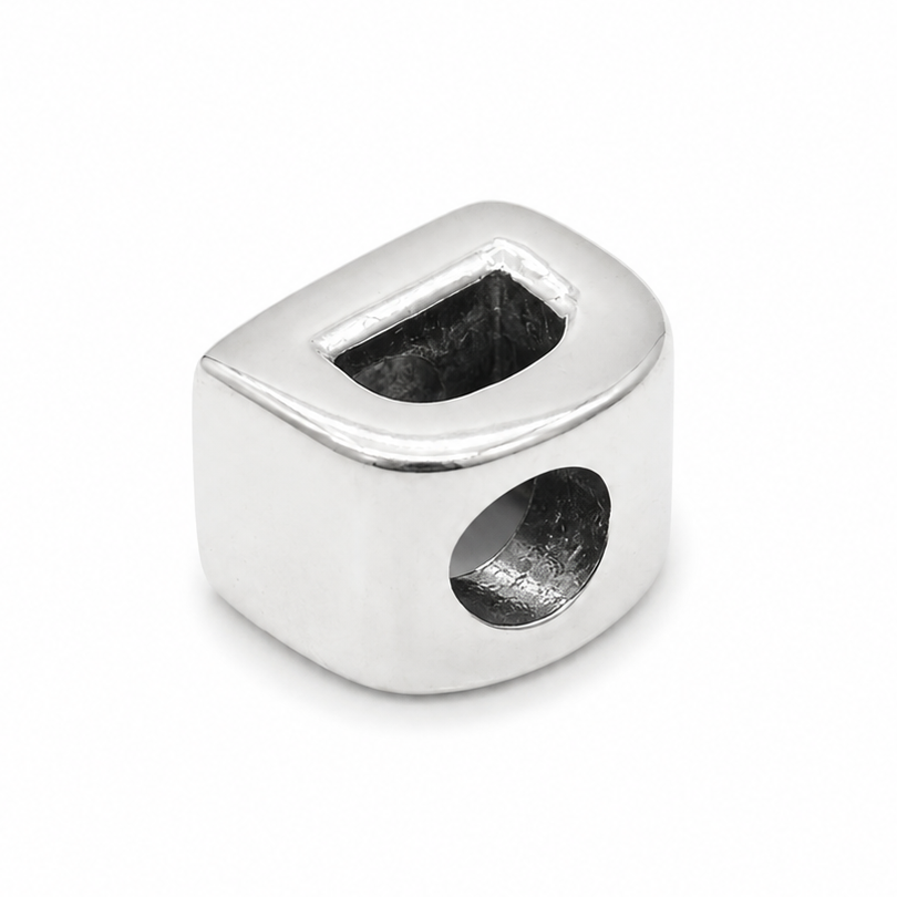 Letter D Sterling Silver Bead Charm - Fits Charm Bracelets and Necklaces.