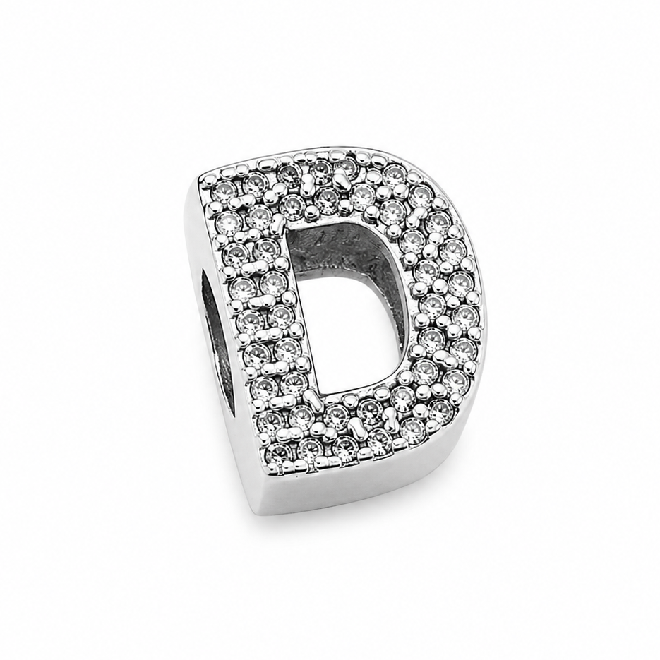 Letter D Sterling Silver Bead Charm - Fits Charm Bracelets and Necklaces.