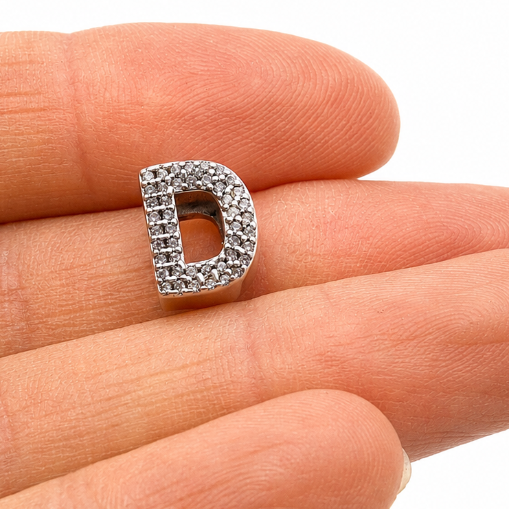 Letter D Sterling Silver Bead Charm - Fits Charm Bracelets and Necklaces.