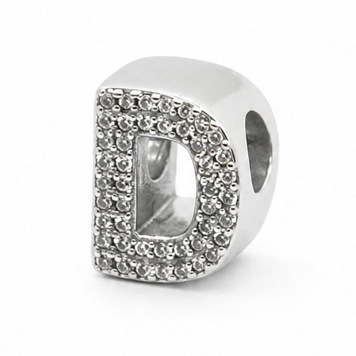 Letter D Sterling Silver Bead Charm - Fits Charm Bracelets and Necklaces.