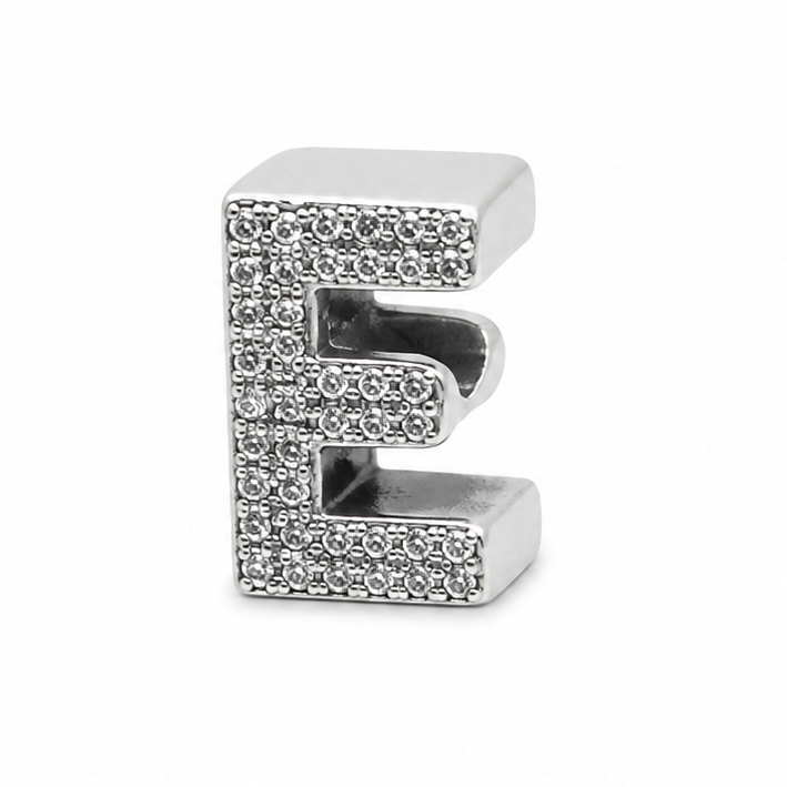 Letter E Sterling Silver Bead Charm - Fits Charm Bracelets and Necklaces.
