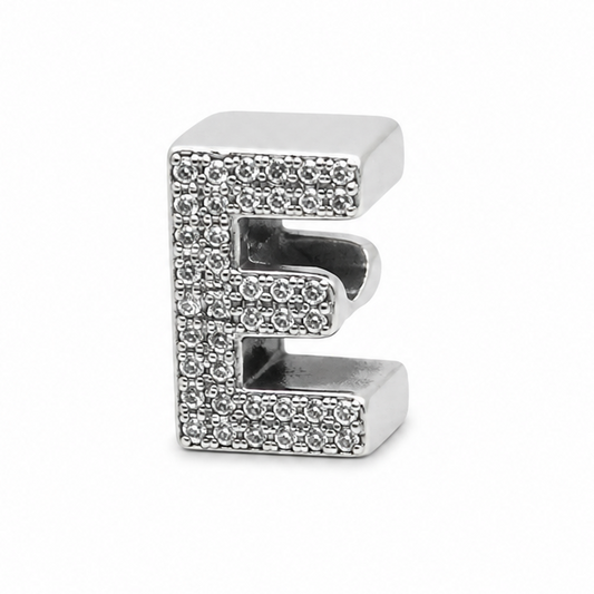 Letter E Sterling Silver Bead Charm - Fits Charm Bracelets and Necklaces.