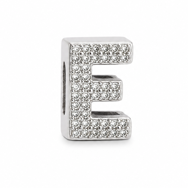 Letter E Sterling Silver Bead Charm - Fits Charm Bracelets and Necklaces.