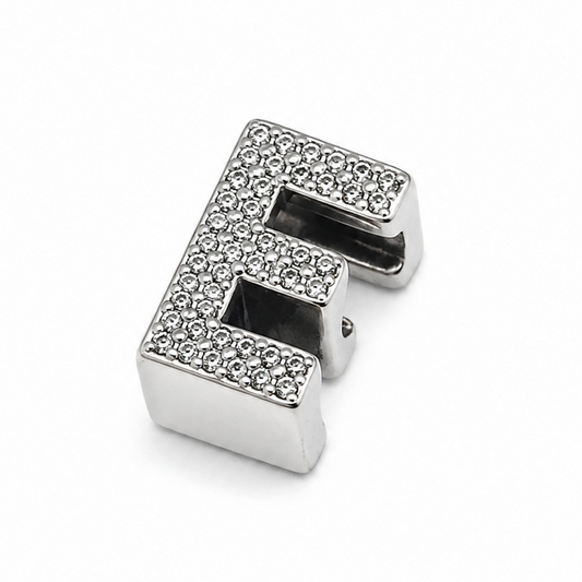 Letter E Sterling Silver Bead Charm - Fits Charm Bracelets and Necklaces.