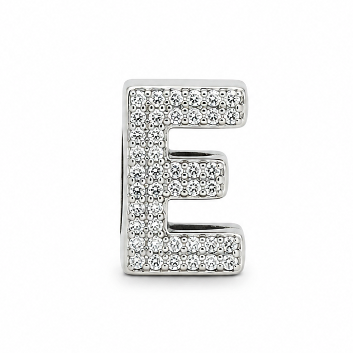 Letter E Sterling Silver Bead Charm - Fits Charm Bracelets and Necklaces.