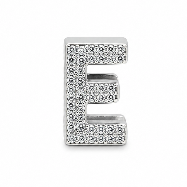 Letter E Sterling Silver Bead Charm - Fits Charm Bracelets and Necklaces.