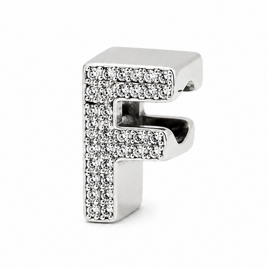 Letter F Sterling Silver Bead Charm - Fits Charm Bracelets and Necklaces.
