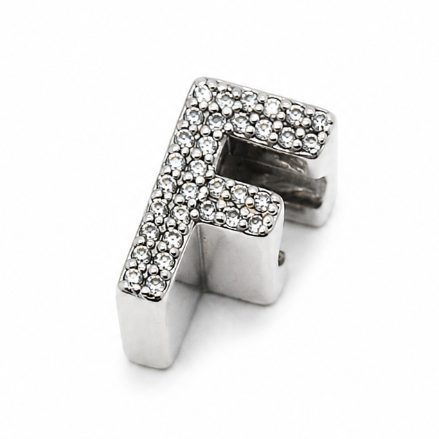 Letter F Sterling Silver Bead Charm - Fits Charm Bracelets and Necklaces.