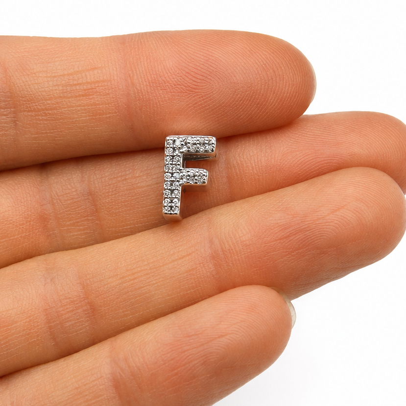 Letter F Sterling Silver Bead Charm - Fits Charm Bracelets and Necklaces.