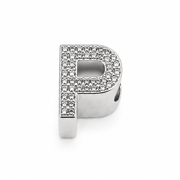 Letter P Sterling Silver Bead Charm - Fits Charm Bracelets and Necklaces.