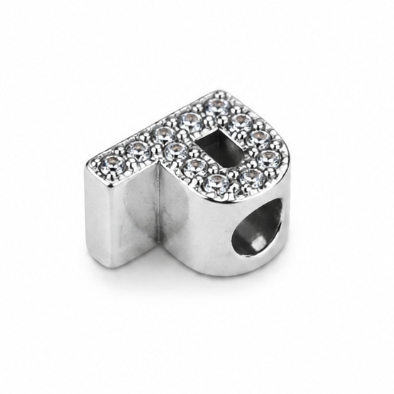 Letter P Sterling Silver Bead Charm - Fits Charm Bracelets and Necklaces.
