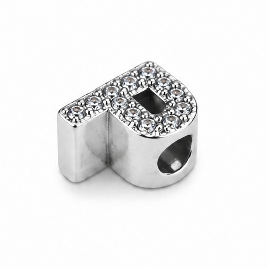 Letter P Sterling Silver Bead Charm - Fits Charm Bracelets and Necklaces.