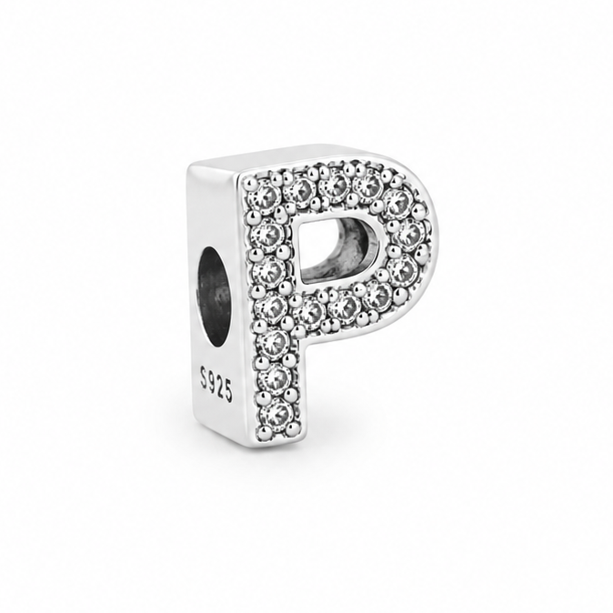 Letter P Sterling Silver Bead Charm - Fits Charm Bracelets and Necklaces.