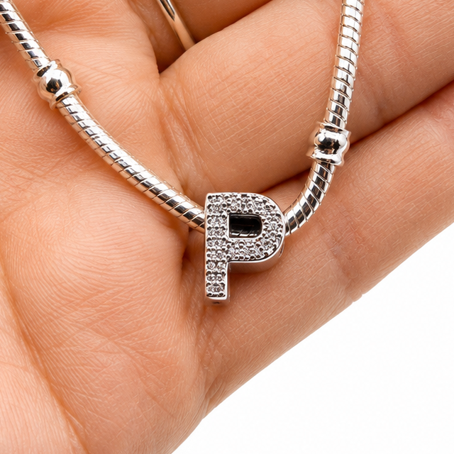 Letter P Sterling Silver Bead Charm - Fits Charm Bracelets and Necklaces.