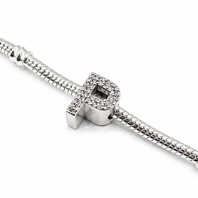 Letter P Sterling Silver Bead Charm - Fits Charm Bracelets and Necklaces.
