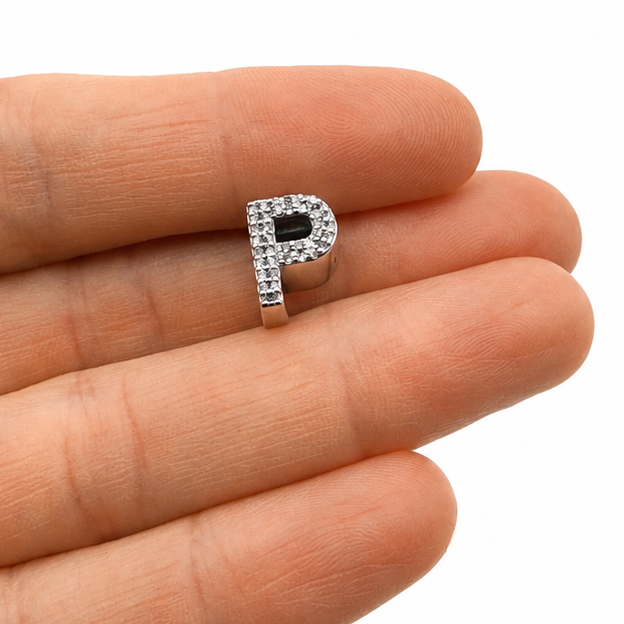 Letter P Sterling Silver Bead Charm - Fits Charm Bracelets and Necklaces.