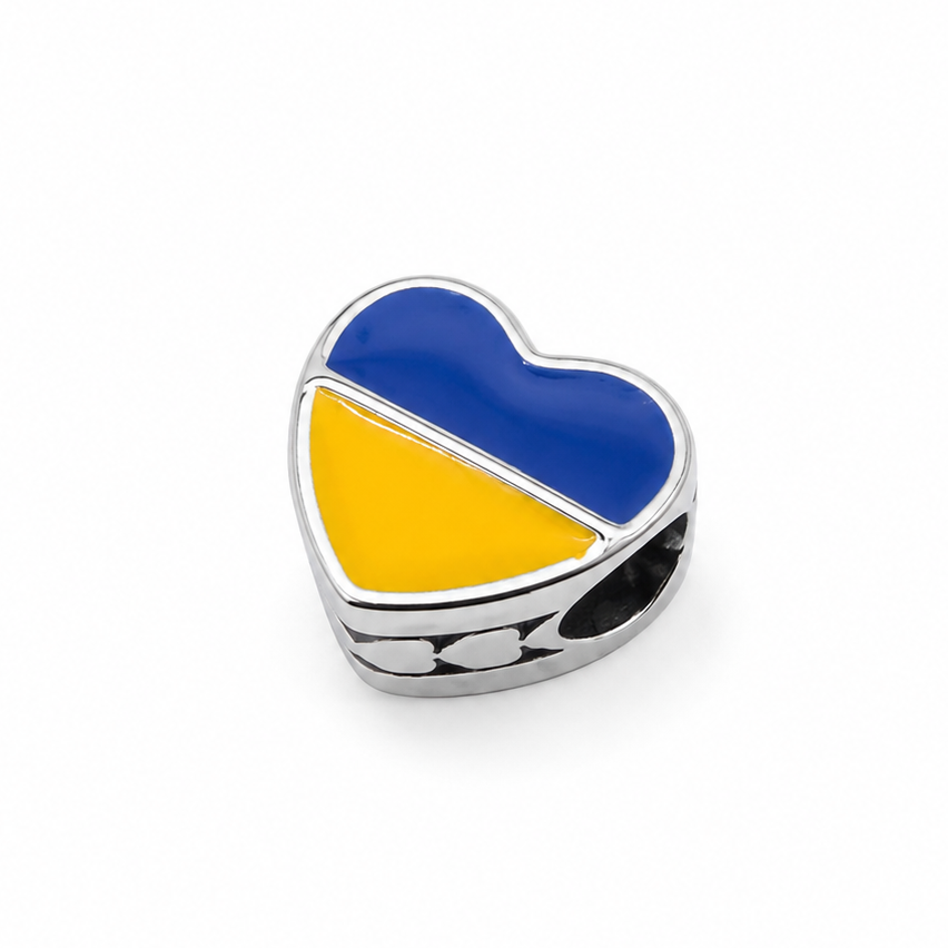 Sterling Silver Heart-Shaped Ukrainian Flag Charm – Gift Box Included - For Charm Bracelets