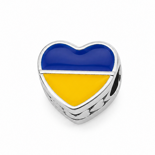 Sterling Silver Heart-Shaped Ukrainian Flag Charm – Gift Box Included - For Charm Bracelets