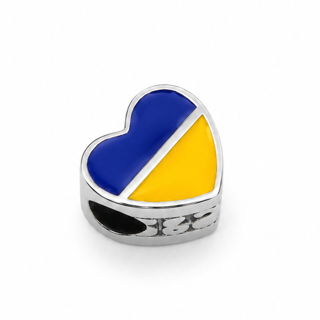 Sterling Silver Heart-Shaped Ukrainian Flag Charm – Gift Box Included - For Charm Bracelets