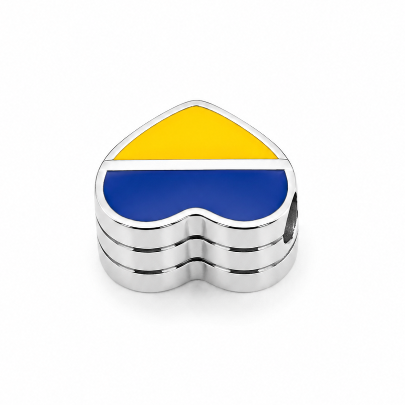 Sterling Silver Heart-Shaped Ukrainian Flag Charm – Gift Box Included - For Charm Bracelets