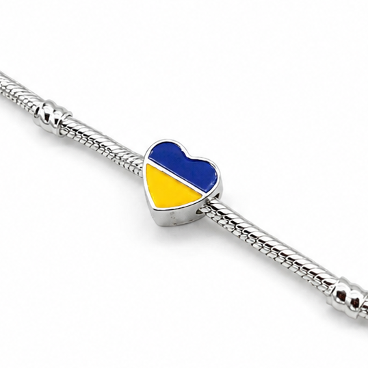 Sterling Silver Heart-Shaped Ukrainian Flag Charm – Gift Box Included - For Charm Bracelets