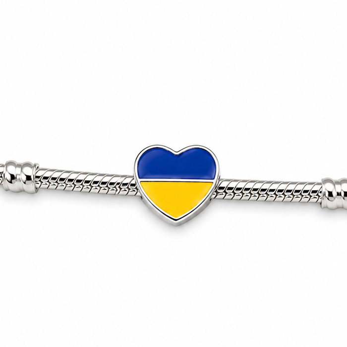 Sterling Silver Heart-Shaped Ukrainian Flag Charm – Gift Box Included - For Charm Bracelets