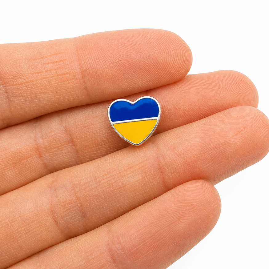 Sterling Silver Heart-Shaped Ukrainian Flag Charm – Gift Box Included - For Charm Bracelets