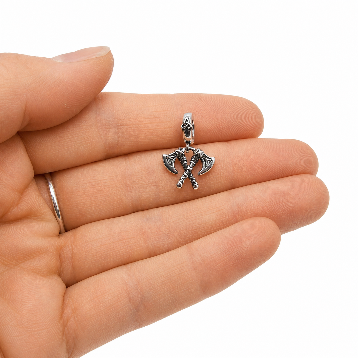 Sterling Silver Viking Axes Charm with Gift Box. Norse Warrior Double Axe for Charm Bracelets or Necklaces
