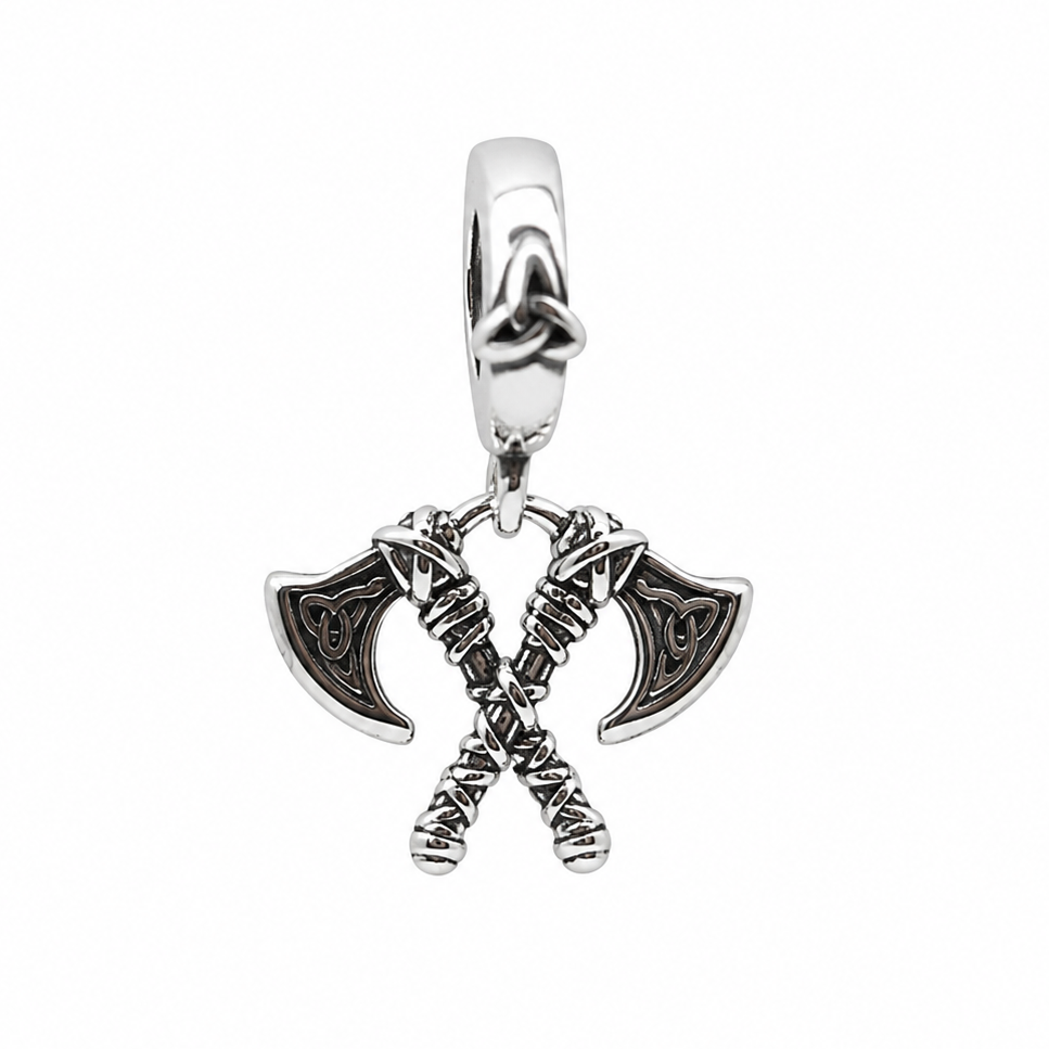 Sterling Silver Viking Axes Charm with Gift Box. Norse Warrior Double Axe for Charm Bracelets or Necklaces