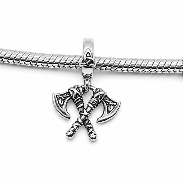 Sterling Silver Viking Axes Charm with Gift Box. Norse Warrior Double Axe for Charm Bracelets or Necklaces