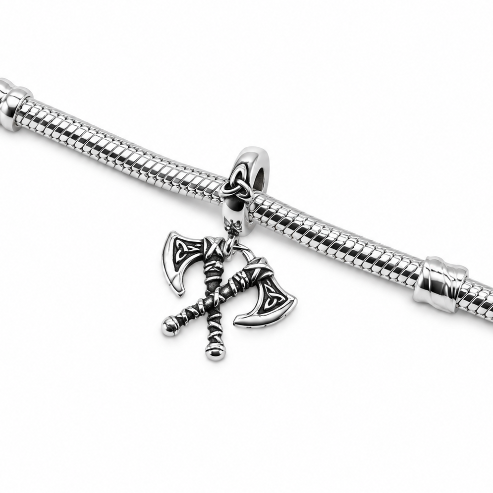 Sterling Silver Viking Axes Charm with Gift Box. Norse Warrior Double Axe for Charm Bracelets or Necklaces