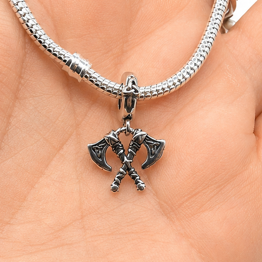 Sterling Silver Viking Axes Charm with Gift Box. Norse Warrior Double Axe for Charm Bracelets or Necklaces