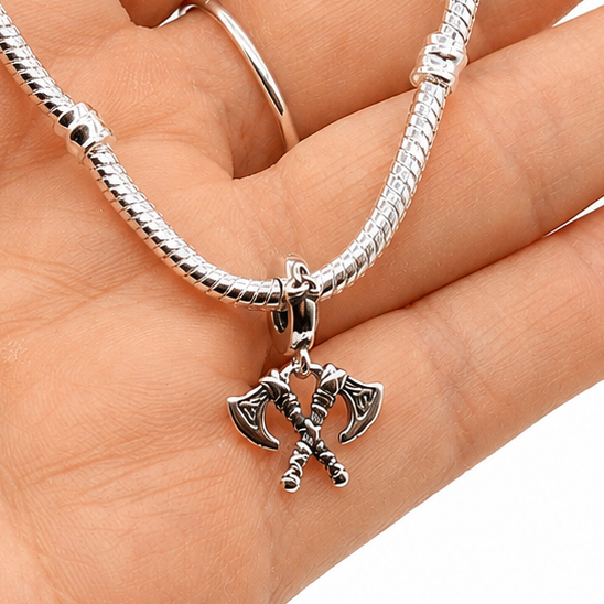 Sterling Silver Viking Axes Charm with Gift Box. Norse Warrior Double Axe for Charm Bracelets or Necklaces