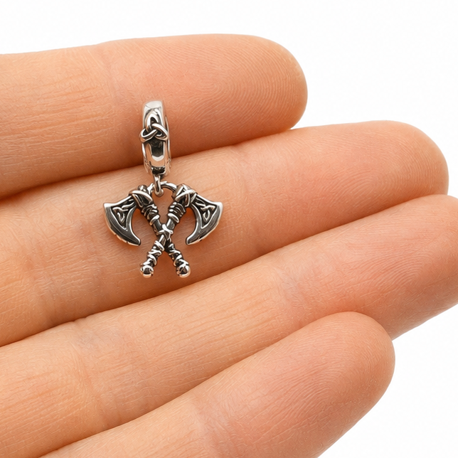 Sterling Silver Viking Axes Charm with Gift Box. Norse Warrior Double Axe for Charm Bracelets or Necklaces
