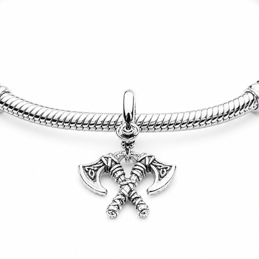 Sterling Silver Viking Axes Charm with Gift Box. Norse Warrior Double Axe for Charm Bracelets or Necklaces