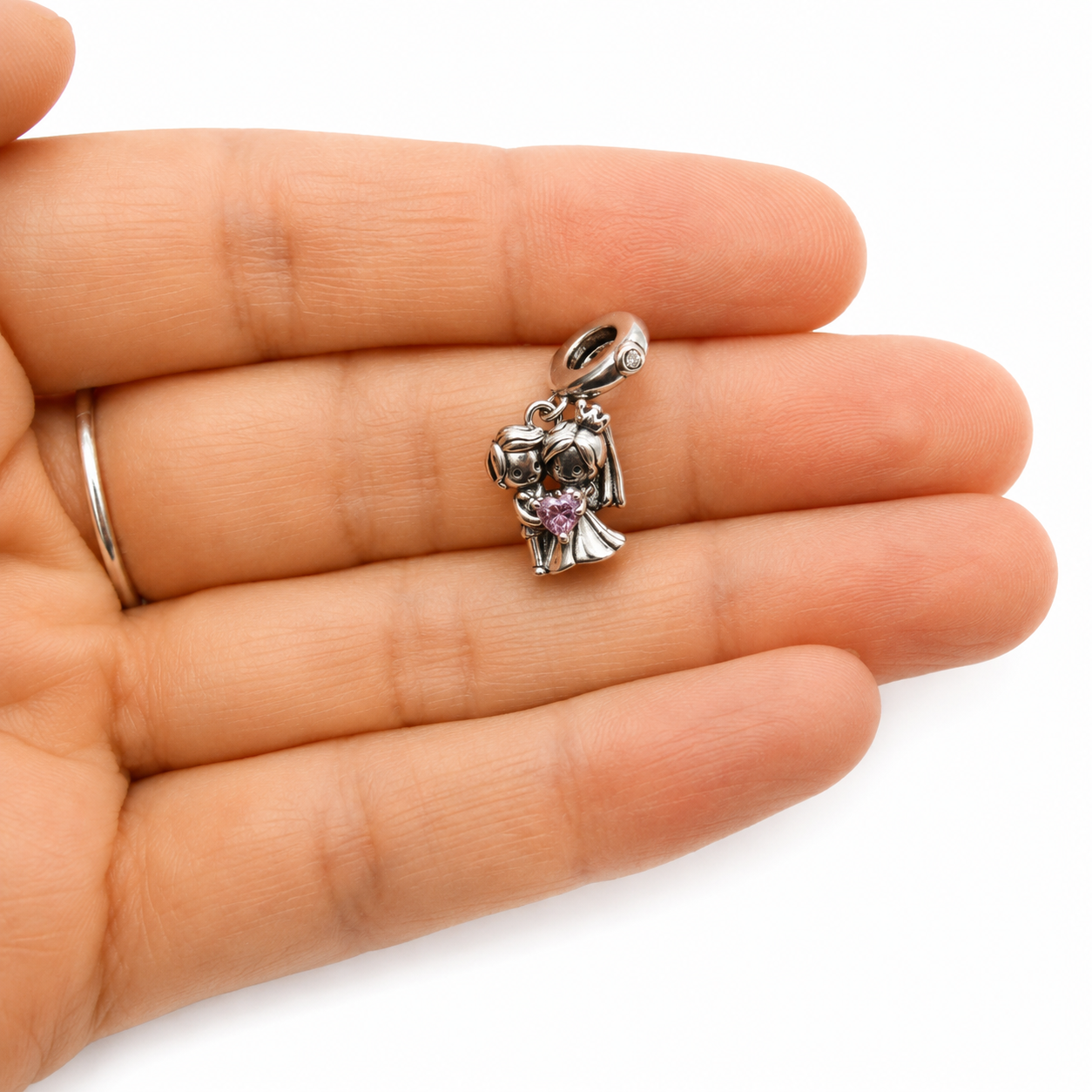 Sterling Silver Wedding Couple Dangle Charm - With Gift Box and Bag