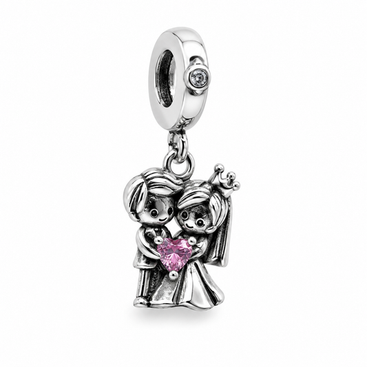 Sterling Silver Wedding Couple Dangle Charm - With Gift Box and Bag