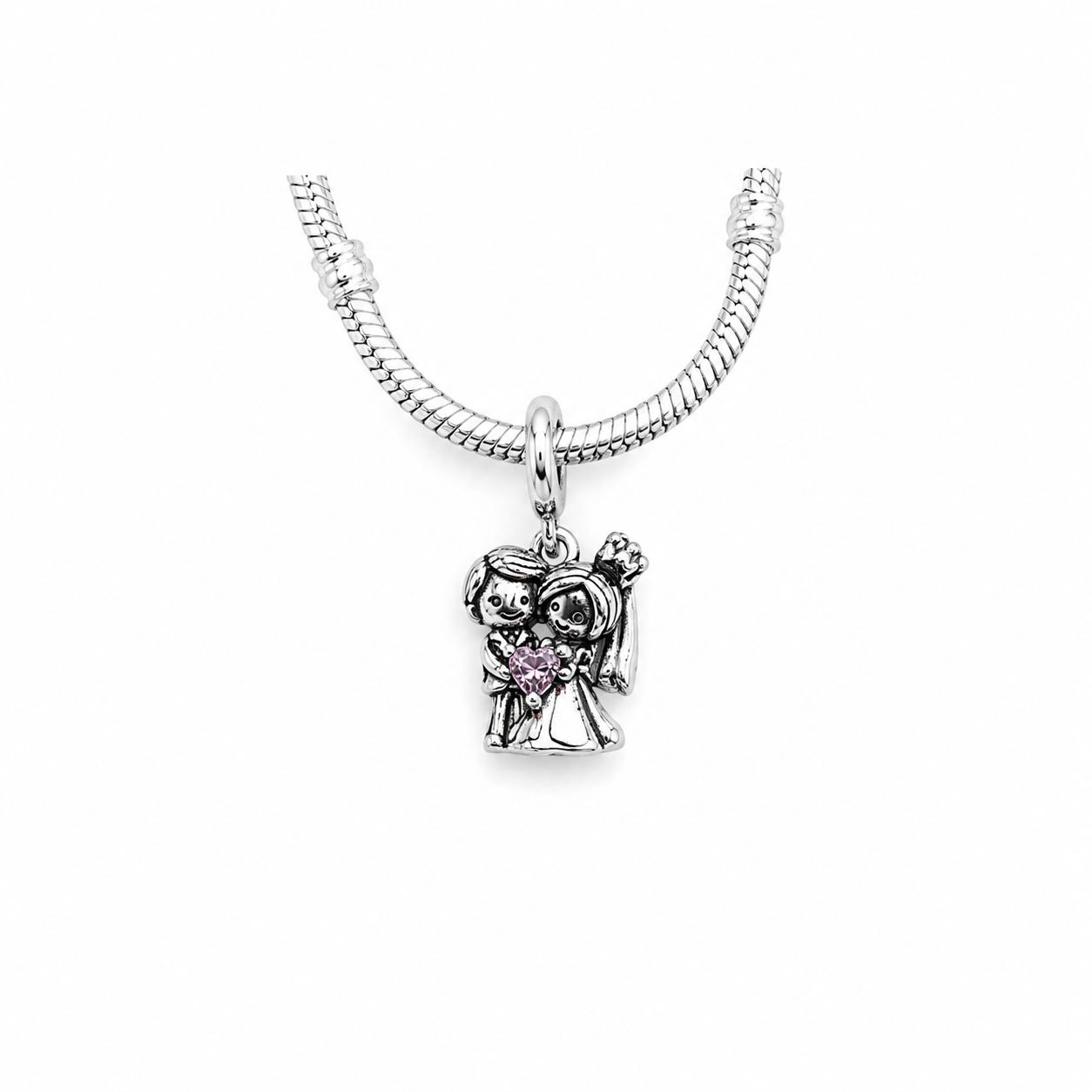 Sterling Silver Wedding Couple Dangle Charm - With Gift Box and Bag