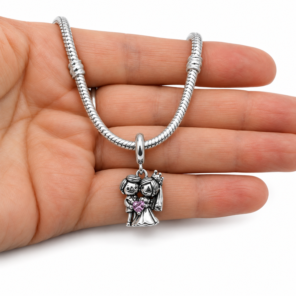 Sterling Silver Wedding Couple Dangle Charm - With Gift Box and Bag