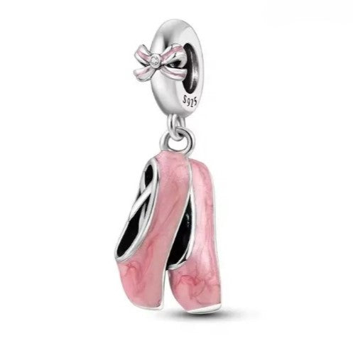Sterling Silver Ballet Shoes Charm with Gift Box. For Charm Bracelets or Necklaces