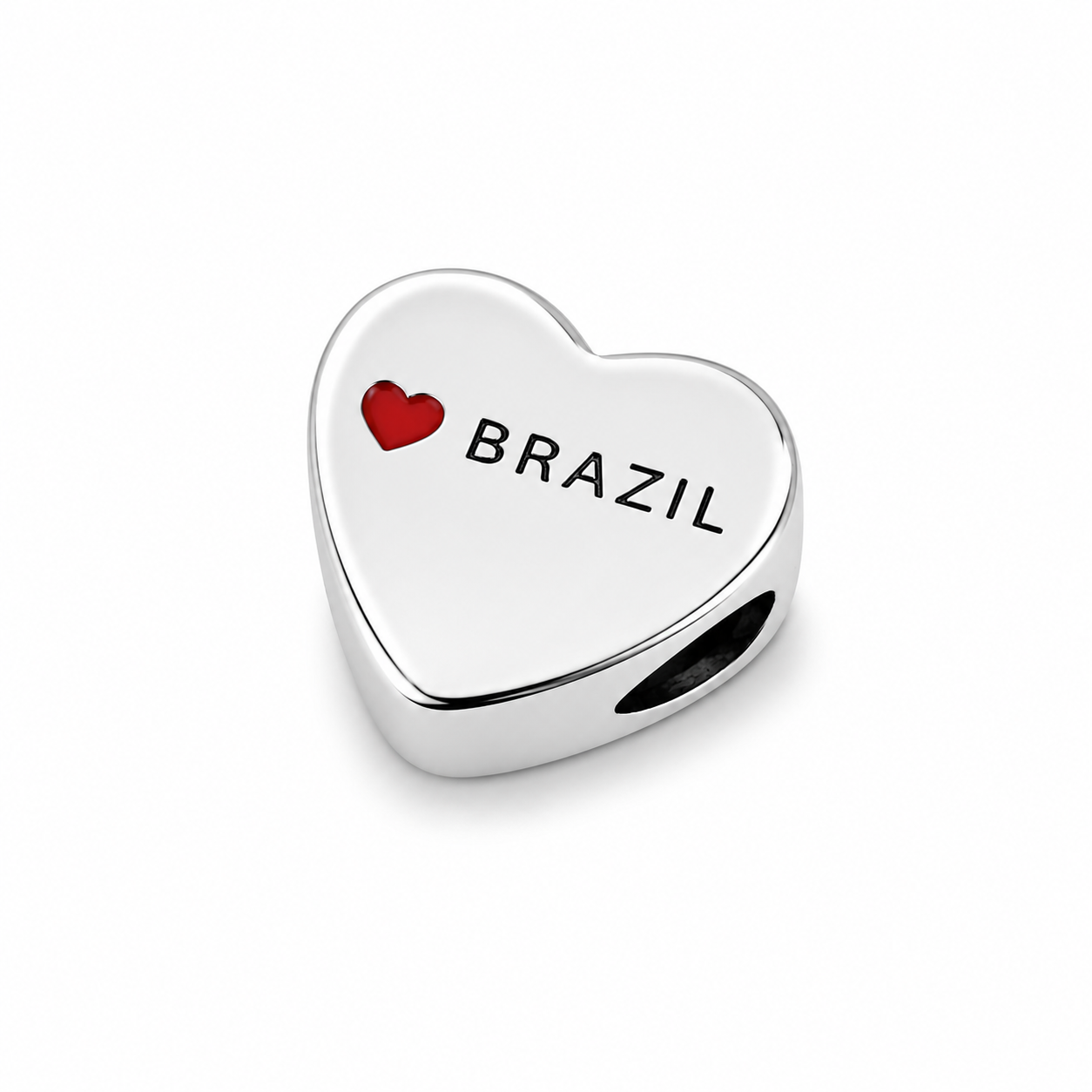 Sterling Silver Heart-Shaped Brazil Charm – Brazilian Flag – Gift Box Included