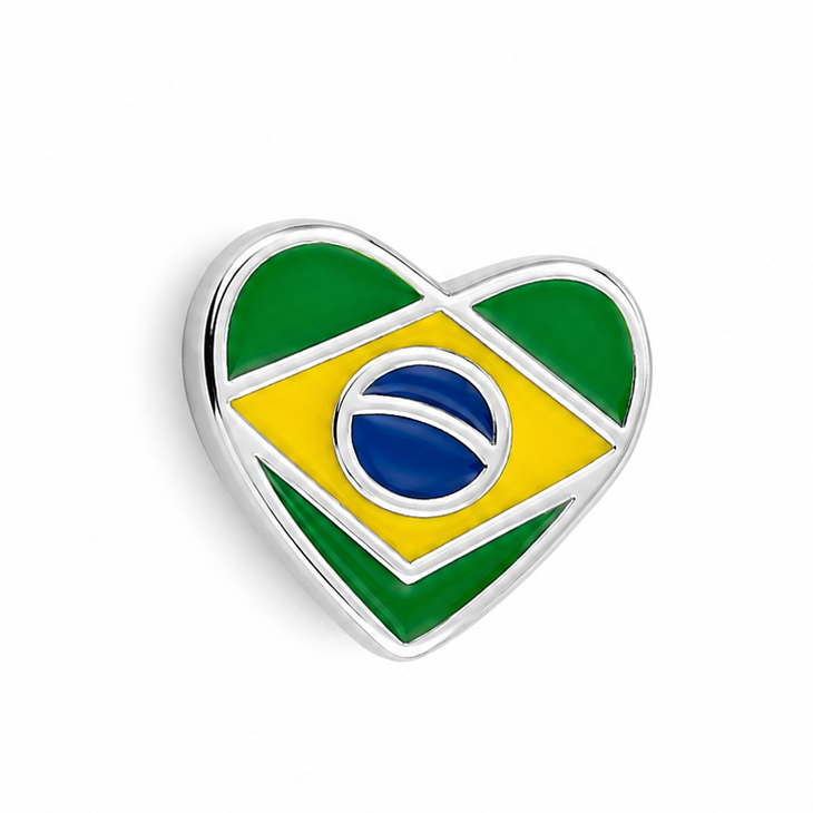 Sterling Silver Heart-Shaped Brazil Charm – Brazilian Flag – Gift Box Included