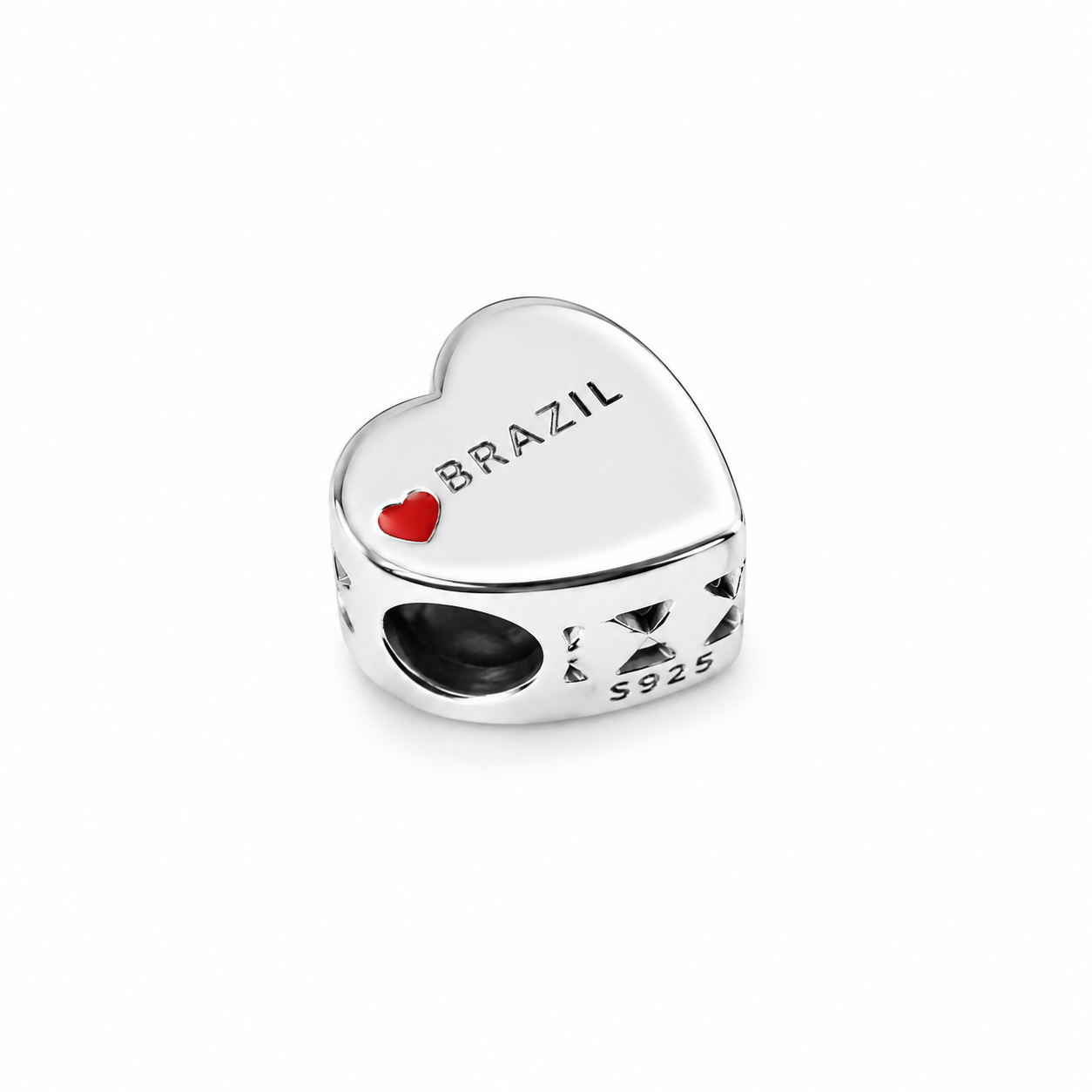 Sterling Silver Heart-Shaped Brazil Charm – Brazilian Flag – Gift Box Included